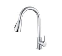 ZYCHSJXA Sink Taps All-Copper Kitchen Faucet Pull-Out Hot and Cold Household Telescopic Splash-Proof Chrome-Plated Flat Tee
