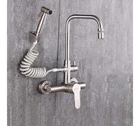 ZYCHSJXA Wall Mounted Kitchen Taps Stainless Steel Hot and Cold 360°Rotating Multi-Function Faucet with Spray Gun Double Hole Mixer Tap Brushed-A needed