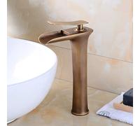 ZYCHSJXA Waterfall Faucet for Bathroom Sink, Hot and Cold Water Mixer Tap, Brass Vanity Faucet, Single Handle High, Black (Color : Antique)