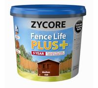 ZYCORE Fence Paint - 5L Fence Life Plus Paint - All-Weather Long-Lasting Protection, Sticks to Damp Wood, Brush or Spray on, for All Sheds and Fences (Medium Oak)