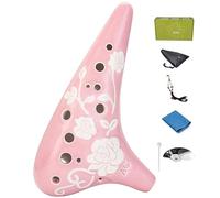 ZYCSKTL Idyllic Rose-Relief Submarine-Shaped Ocarina, Beginner's 12 Hole Alto C Flute Instrument, Artwork, Cloth Bag + Cleaning Stick + Mouthpiece Protector (Color : Pink, Size : 18105cm)