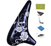 ZYCSKTL Idyllic Rose-Relief Submarine-Shaped Ocarina, Beginner's 12 Hole Alto C Flute Instrument, Artwork, Cloth Bag + Cleaning Stick + Mouthpiece Protector (Color : Black, Size : 18105cm)