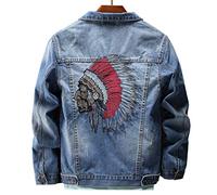 ZYCSKTL Jean jacket Spring And Autumn Blue Embroidered Denim Jacket, Men's Trendy Jacket, Lapel Large Size Cotton Top (Color : Blue1, Size : XXXL)