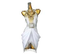 ZYDANC Beaded Latin Tango Costumes Sleeveless Salsa Ballroom Standard Modern Dance Dress V-Neck Cha Cha Dancewear