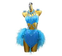 ZYDANC Professional Ballroom Dance Costumes Hollow Latin Rumba Performance Dancewear Cha Cha Dancing Feather Outfits