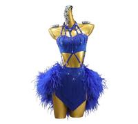 ZYDANC Professional Ballroom Dance Costumes Hollow Latin Rumba Performance Dancewear Cha Cha Dancing Feather Outfits