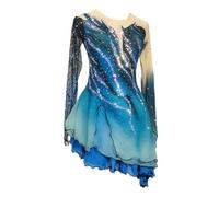 ZYDANC Women's Girls' Professional Ice Skating Dress Gradient Costume Long Sleeve Beaded Roller Skating Skirt Flower