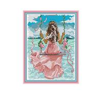 ZYDIP Sea View Girl Cross Stitch kit 14ct 11ct Count Print Canvas Stitches Embroidery DIY Handmade Needlework (Size : 14ct unprint Canvas)