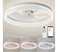 ZYDTRIP Ceiling Fans with Lights and Remote, 19.7 Inch Ceiling Fan, 6 Speeds, Reversible, Dimmable Flush Mount Fan Light, Modern and Bladeless Ceiling Fan Light for Bedroom Living Room Dining Room