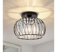 ZYDTRIP Crystals Ceiling Light Fixtures Chandelier, Black Semi Flush Mount Ceiling Light Fitting for Hallway Entrance Kitchen Bedroom Dining Rooms Living Rooms Bar