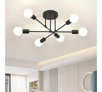 ZYDTRIP Sputnik Chandelier, Industrial Semi Flush Mount, Black 6-Light Modern Ceiling Light for Bedroom, Living Room, Dining Room, Kitchen, Office, Hallway