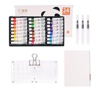 ZYDYRX 24 Colours Mini Watercolour Travel Set with Watercolour Paper Journal, Watercolour Brush Pen, Clip, Sketchbook Palette Set, 15 Grids, Portable Acrylic Painting Palette, Painting Box, Portable