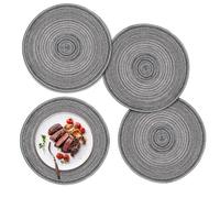 ZYDYRX Set of 4 Placemats Round Washable 30 cm Place Mats Braided Heat Resistant Place Mats Boho Place Mats Cotton Place Mats Washable for Dining Table Kitchen Wedding Party Hotel Grey/Black