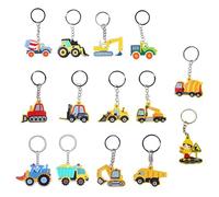 ZYEKIU 14 Pcs Kids Keyrings Tractor Construction Truck Keychains Key Chains for Kids Silicone Keyring for Construction Themed Party Favor Supplies