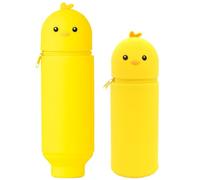 ZYEKIU 2 in 1 Soft Silicone Panda Pencil Case School Pencil Case with Zipper Closure, Pencil Case for School Home Office Supplie, yellow, Yellow Chicken