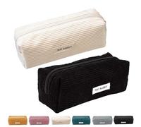 ZYEKIU 2 Pcs Corduroy Pencil Case with Large Capacity, School Pencil Case with Practical Zipper Generic Aesthetic Pencil Case for School, White+Black, Pencil Case