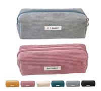 ZYEKIU 2 Pcs Corduroy Pencil Case with Large Capacity, School Pencil Case with Practical Zipper Generic Aesthetic Pencil Case for School, Pink+Grey, Pencil Case