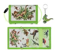 ZYEKIU 2 Pieces Kids Wallet Keychain Wallet with Card Holder, Dinosaur Pattern Neck Bag, Cartoon Wallet Suitable for Boys and Girls