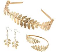 ZYEKIU 5 Pcs Greek Goddess Costume Accessories Set Golden Laurel Leaf Jewelry Roman Costume Decoratet Leaf Hair Accessories Bracelet Head Comb Earrings Suitable for Wedding Party and Women Gifts