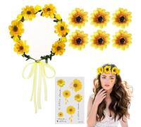 ZYEKIU 8 Pieces Sunflower Headband, Adjustable Flower Headband, Sunflower Hair Accessories with Stickers and Hair Pins, Flower Headband Women for Carnival, Music Festival, Wedding Party