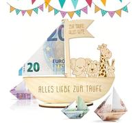 ZYEKIU Baptism Money Gift, Wooden Christening Gift, Noah's Ark Newborn, Christening Gift, DIY Gift, Birthday, Communion, Baby Shower, Christening (14.5×15cm)