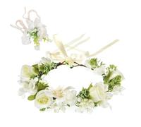 ZYEKIU Pack of 2 Flower Headbands, Women's Flower Bracelet, Flower Crown, Artificial Flowers, Flower Wreath, White Rose Headband, Flowers for Women, Wedding, Ceremony, Festival, Party, Beach