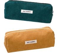 ZYEKIU Pack of 2 Pencil Cases, Cord Fabric Pencil Case, Washable Pencil Case with Practical Zip, Portable Pencil Case for Teenagers, Men and Women, Green and yellow, Pencil case