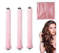 ZYEKIU Pack of 3 Curlers Curls Without Heat, Heat-Free Curlers, Hair Curler No Heat, Curling Iron Overnight with Hooks, Wave Formers for Medium Long Haa (Pink)