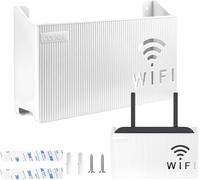 ZYEKIU Wall Mount WiFi Router Storage Box Router Storage Box Power Strip Cable Management Hider Rack Router Shelf for Home Decoration (White)