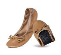 ZYEN Women's Flats, Portable Foldable Casual Flats for Women, Bowknot Round Toe Comfort Light Weight Slip-On Dress Shoes, Brown, 4.5 UK