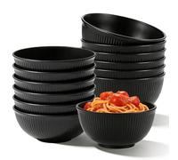 ZYETGH 12 PCS Unbreakable Cereal Bowls, Black Plastic Bowls Set 15 cm Reusable Breakfast Bowl Lightweight Bowl for Party Picnics Breakfast Snack (Black)
