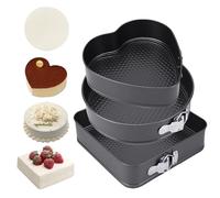 ZYETGH 3 PCS Springform Heart Cake Tins, Non-Stick Cheesecake Tin Round Heart Square Cake Pan Removable Bottom Cake Tin Set for Baking Bread Pizza (20cm/22cm/24cm)