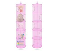 ZYETGH 5 Tier Hanging Mesh Storage Basket, 2 PCS Hanging Teddy Storage Net Foldable Soft Toy Storage Hanging Mesh Basket for Cuddly Toys Clothes Sundries (Pink)