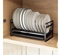 ZYFAB Metal Cabinet Dish Rack Organizer,under Cupboard Dish Drying Rack Plate Dish Drainer Holder with Movable Drainboard for Kitchen Counter Restaurant Decor,Black,Plate rack
