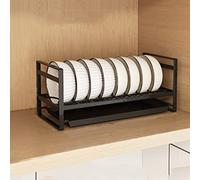 ZYFAB Metal Cabinet Dish Rack Organizer,under Cupboard Dish Drying Rack Plate Dish Drainer Holder with Movable Drainboard for Kitchen Counter Restaurant Decor,Black,Dish rack