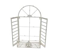 ZYFAB Vintage Window Shutter Wall Mount Planter, Arched Metal Window Frame Wall Hanging Flower Rack Wall Plant Basket for Farmhouse Patio Indoor Wall Decor,White