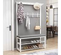 ZYFBD Entryway Hall Tree Coat Rack with Shoe Bench - Freestanding Coat Stand with 2-Tier Shoe Rack and 10 Hooks - Shoe Storage for 6-8 Pairs - Easy to Assemble