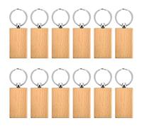 ZYFC 12 Pcs Rectangle Wooden Key Chain, Blank Natural Keyring with Split Ring, Personalized Key Tag for Gifts, DIY Crafts, Decoration, Pyrography