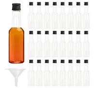 ZYFC 24 Pack Mini Liquor Bottles, 100ml Plastic Empty Miniature Bottle with Screw Caps, Small Shot Bottles Wine Bottles with Funnels, Alcohol Bottles Sauce Bottles for Weddings Parties (Black Cap)