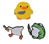 ZYFC 3 Pcs Funny Tactical Patches: Frog, Duck, Goose with Knife, Hook and Loop, Sewing Clothing, Backpacks, Jackets
