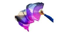 ZYFHYU 1pair/1pc Real Silk Belly Dance Fans Veil Bamboo Ribs Handmade Dyed Dance Performance Long Fan Belly Dancing Fans for Belly(1pc Right-type 4,180x90cm)