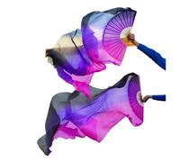 ZYFHYU 1pair/1pc Real Silk Belly Dance Fans Veil Bamboo Ribs Handmade Dyed Dance Performance Long Fan Belly Dancing Fans for Belly(1pair-type 4,180x90cm)