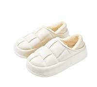 ZYFHYU Autumn and Winter Waterproof Cotton Slippers Women's Home Slippers Indoor Shoes Plush Couple Shoes for Women(WHITE,38-39)