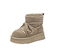ZYFHYU Snow Boots Women Leather Solid Color Round Toe Thick Sole Slip-On Winter Keep Warm Laides Furry Shoes for Girls(Apricot,7.5)