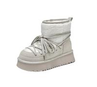 ZYFHYU Snow Boots Women Leather Solid Color Round Toe Thick Sole Slip-On Winter Keep Warm Laides Furry Shoes for Girls(Beige Gray,6.5)