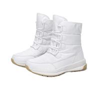 ZYFHYU Snow Boots Women Waterproof Keep Warm Plush Platform Shoes Female Lace Up Mid-Calf Boots Winter Shoes for Girls(White,9)