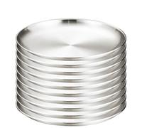 ZYFHYU Stainless steel multi-purpose plate 10pcs Gold Stainless Steels Round Plate Shallow Tray Camping Picnic Dishes Cookware for Party, Events, Table Service(10pcs silver)