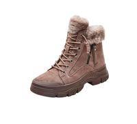 ZYFHYU Winter Shoes Women Snow Boots Thick Sole Warm Plush Winter Shoes Genuine Leather Suede Women Ankle Boots Sneakers for Girls(Brown,9)