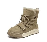 ZYFHYU Winter Snow Boots Women Genuine Cow Leather Artificial Wool Solid Color Lace-up Warm Ladies Shoes for Girls(Apricot,6.5)