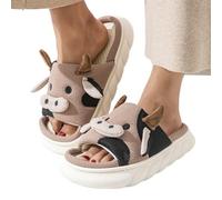 ZYFHYU Winter Warm Plush Slippers for Women Indoor Lovely Milk Cow Fuzzy Home Slipper Bedroom Non-slip Cute Fluffy Slides for Women(Brown-cow5,42-43)
